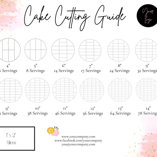 Cake Cutting Guide 1" x 2" slices -Editable-Pink and Gold