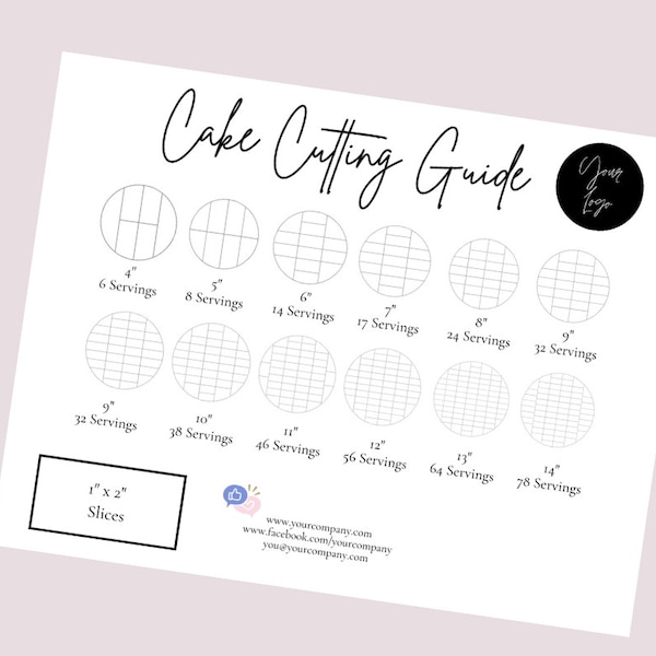 Cake Cutting Guide 1" x 2" slices -Editable-Minimal