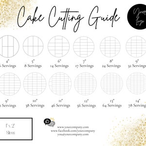 Cake Cutting Guide 1&quot; x 2&quot; slices -Editable-white and gold