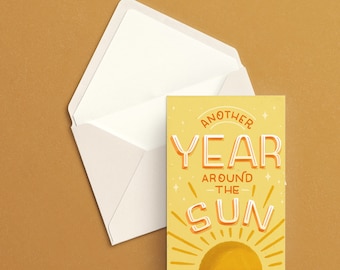 Birthday Card | Another Year Around the Sun | Birthday Greeting Card | Hand Lettered Illustrated Birthday Card | Cute Birthday Card