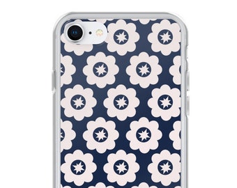 Vintage Navy Blue Geometric Floral iPhone Case
