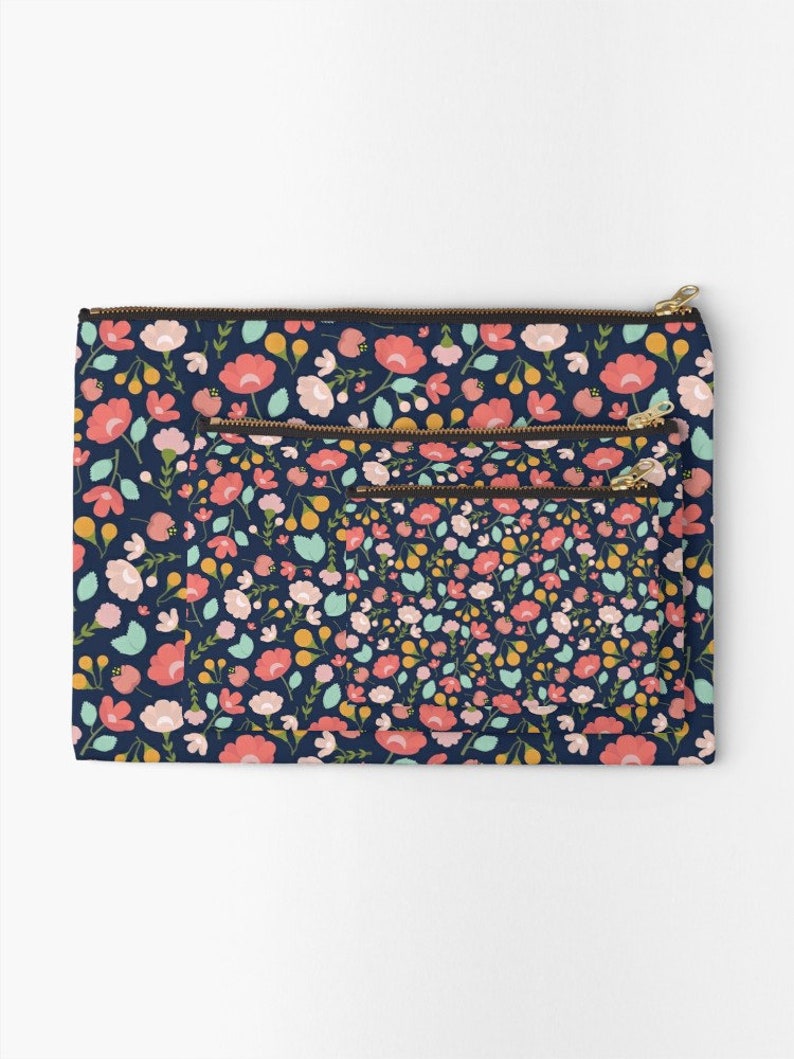 Zipped Bag for Make-up Small Vintage Woodland Floral Stationery and other accessories Medium or Large