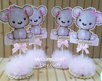 Girl Teddy Bear Baby Shower Centerpiece Pink Teddy Bear Decoration Table Centerpiece Girl Birthday Bearly Wait Decoration Personalized Baby