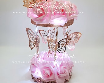 Butterflies Rose Gold Centerpiece, Butterfly Birthday, Sweet 16, Butterfly Quinceanera, Butterfly Baby Shower, Pink and Rose Gold Decoration