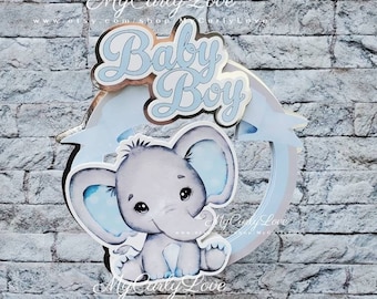 Elephant Cake Topper Little Peanut Cake Topper Elephant Baby Shower Cake Topper Blue and Gray Baby Cake Topper Boy Cake Topper Decor