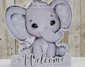 Baby Elephant Standee Centerpiece, Gray Elephant Baby Shower, Gray and White Elephant Centerpiece, Little Peanut, Boy Baby Shower, Elephant