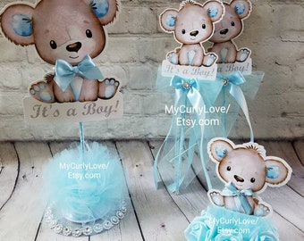 Blue Teddy Bear Table Charms 16 Pk Baby Shower Favours