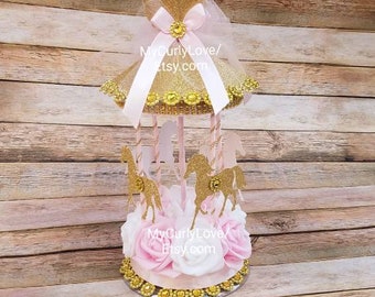 Christening Carousel Centerpiece Box with Carousel Horse and Bow for Carousel Birthdays Baby Shower Baptism