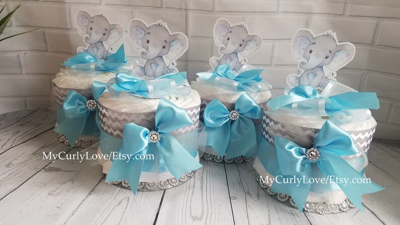Boy Elephant Mini Diaper Cakes Boy Elephant Baby Shower Boy Etsy