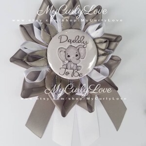 Neutral Boy Baby Shower Corsage White Gray Elephant Mommy To Be Corsage Pin