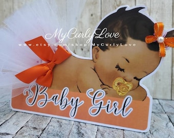 Orange Girl Baby Shower Centerpiece,  Cutie Baby Shower, Cutie Girl Baby Shower Centerpiece, Orange Baby Shower, Baby Shower Girl Standee