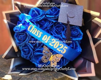 Glitter Roses Graduation Bouquet: Personalized Class of 2025 Gift