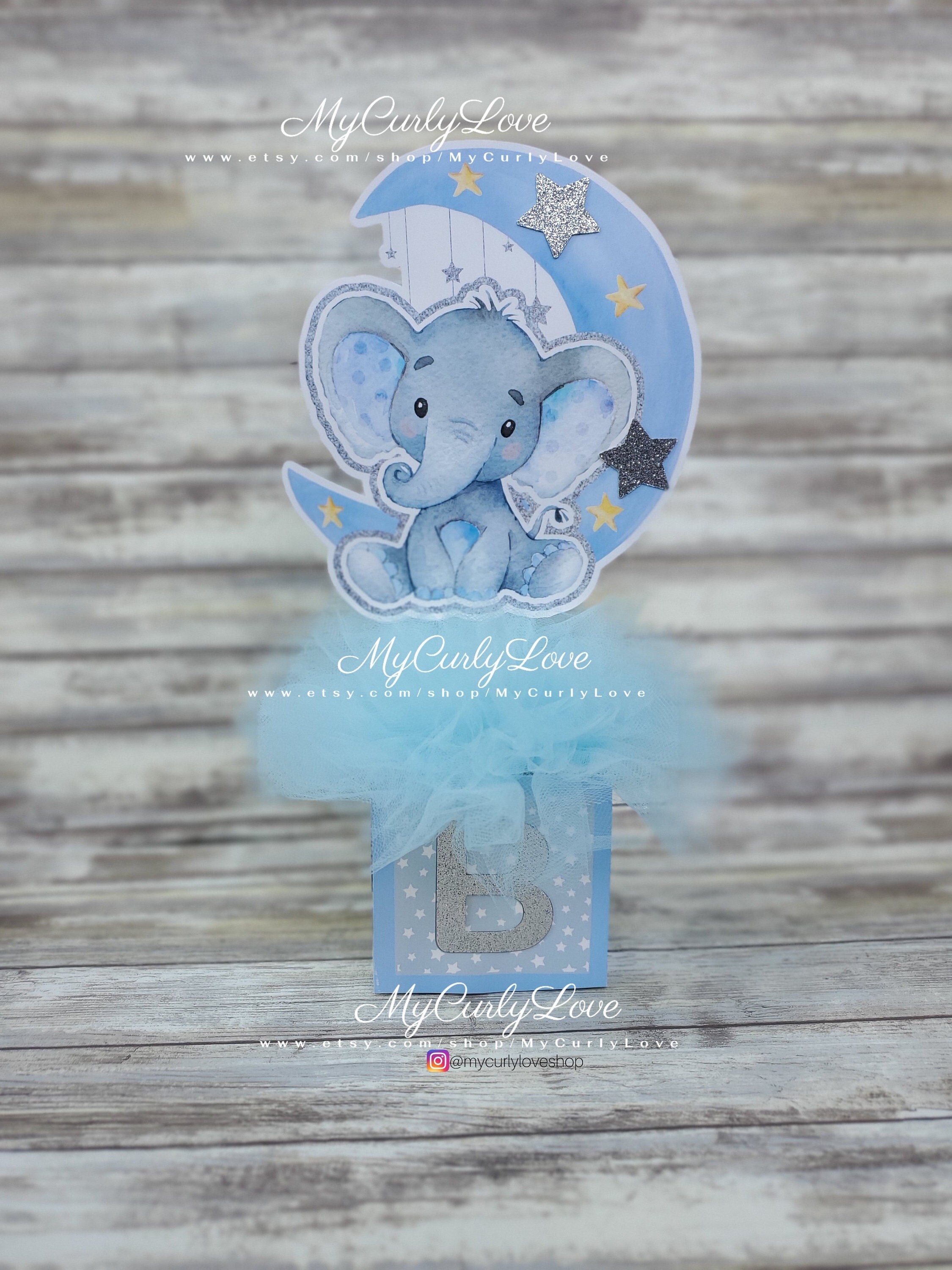 Boy Baby Shower Centerpiece Elephant Boy Centerpiece Decoration Moon Boy Baby Shower Twinkle Elephant Baby Shower Decoration