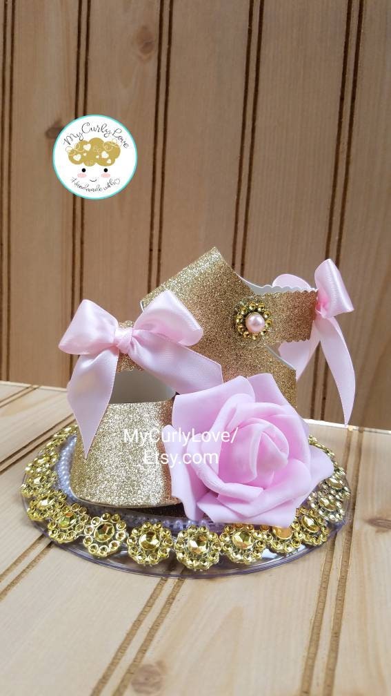 Baby Girl Shoes Cake Topper/gold Baby Shower Cake Topper/baby Etsy