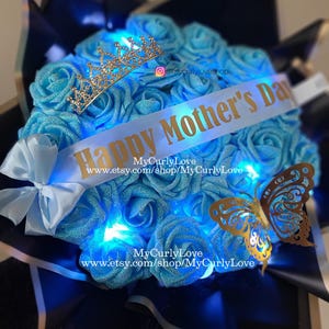 Blue Glitter Roses Bouquet Foam Roses Glitter Bouquet Ramo Buchon Mother&#39;s Day Bouquet Graduation Roses Blue Bouquet Happy Birthday Roses