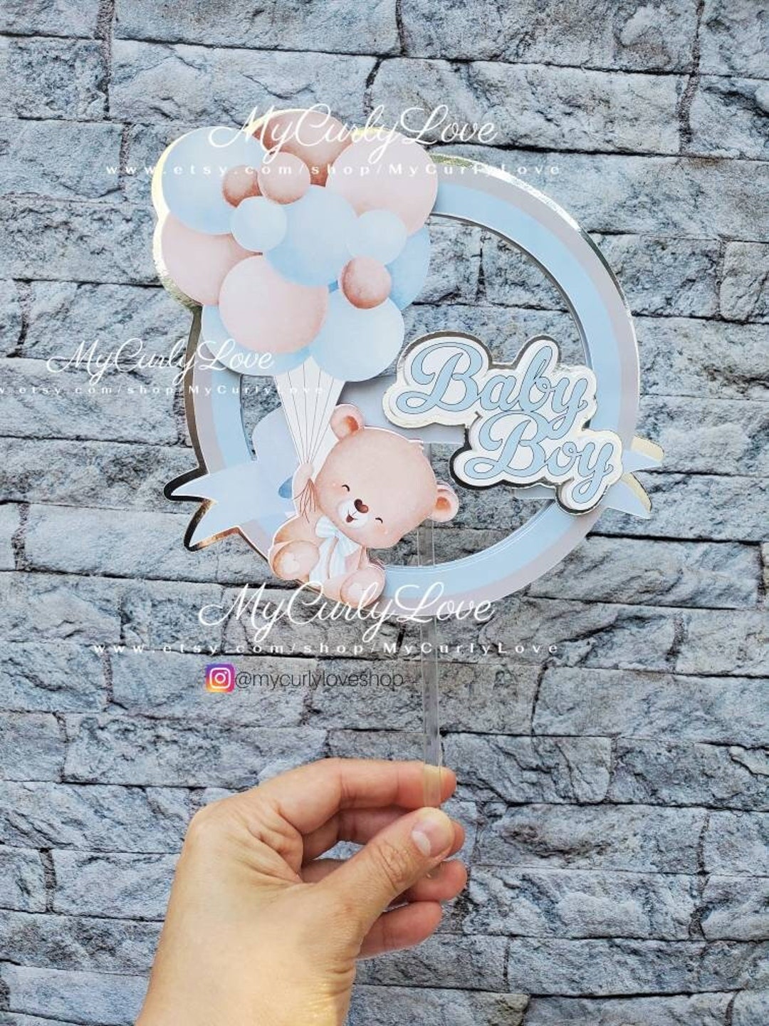 Teddy Bear Cake Topper Baby Boy Cake Topper 3D Boy Baby Shower Cake ...