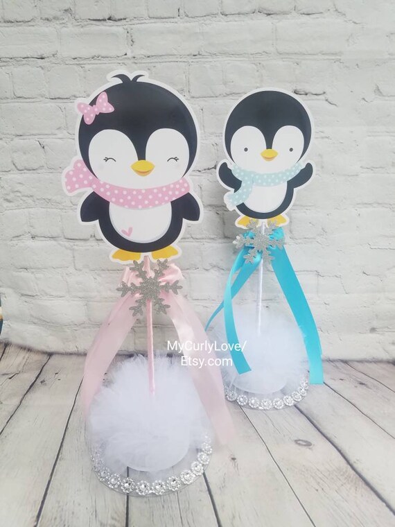 Penguin Baby Shower Centerpiece It S Cold Outside Winter Snowflakes