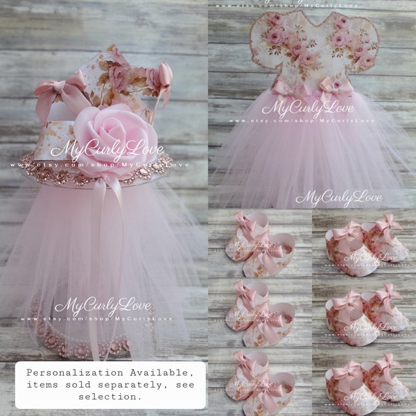 Rose Gold Pink Baby Shower Girl Rose Gold Baby Shower Tutu Decoration Shoes Centerpiece Dusty Pink Blush Rose Gold Baby Centerpiece Girl