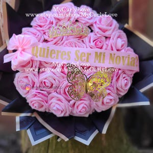 Pink Glitter Roses Bouquet Valentines Bouquet Eternal Roses Pink Ramo Buchon Glitter Roses Pink Birthday Ramo Personalized Banner Valentines