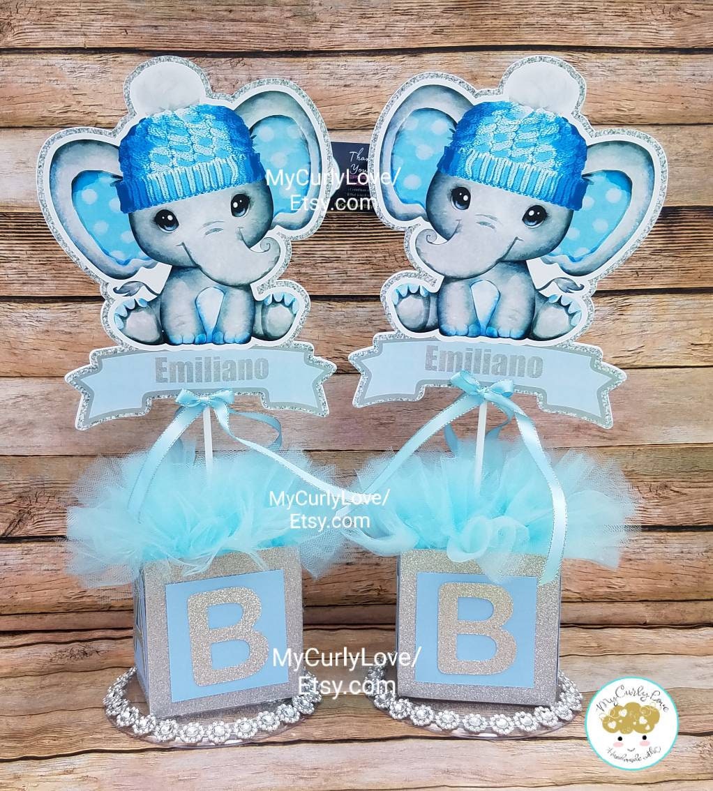 Elephant with Hat Baby Shower Boy Elephant Shower Centerpiece Cold Baby Shower Centerpiece Winter Elephant Shower Baby Cold