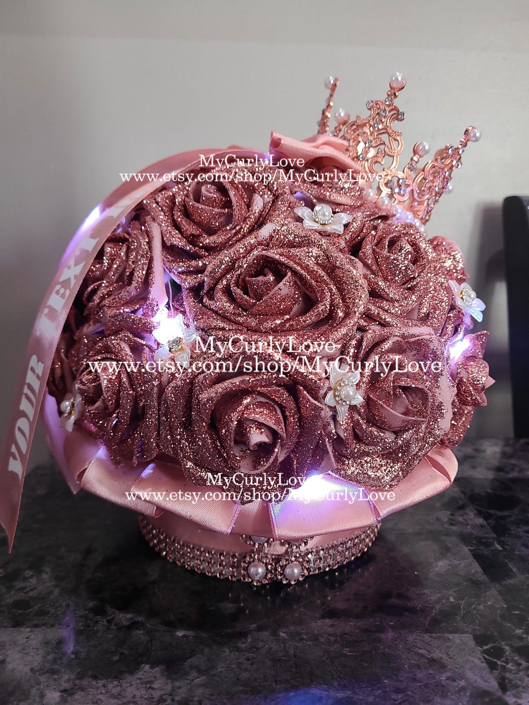 Rose Gold Birthday Glittered Roses Gift Rose Gold Mis Quince Ramo ...