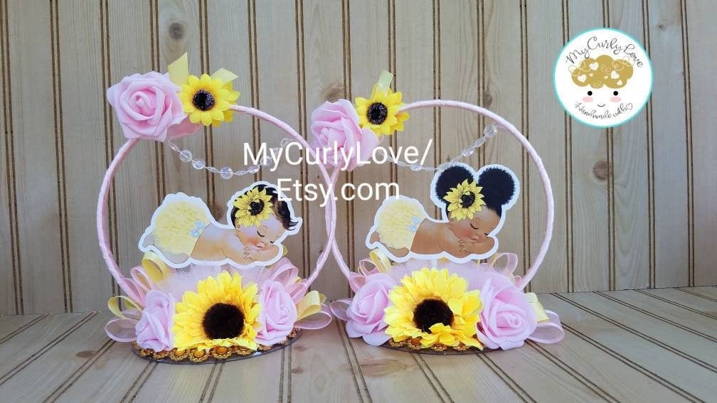 Sunflower Baby Shower Centerpiece Pink and Yellow Sunflower Baby Decoration Pink Yellow Baby Shower Little Sunflower Pink