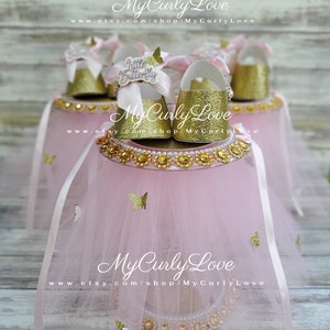 Baby Ballerina Shoes Centerpiece: Pink & Gold Girl Baby Shower
