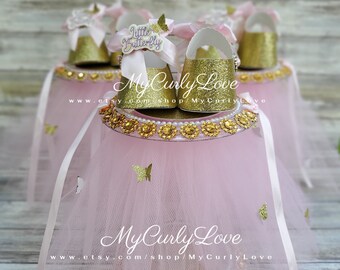 Baby Ballerina Shoes Centerpiece: Pink Gold Girl Baby Shower