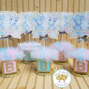 Gender Reveal Baby Shower, Elephant Twins Baby Shower Centerpiece, Boy or Girl Shower, Gender Reveal Shower, Pink or Blue Shower Centerpiece