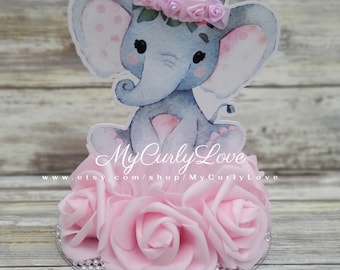 Baby Elephant Cake Topper/Elephant Baby Shower Topper/Girl Baby Shower/Elephant Baby Bottle Favors/Elephant Girl Cake Topper/Girl Elephant