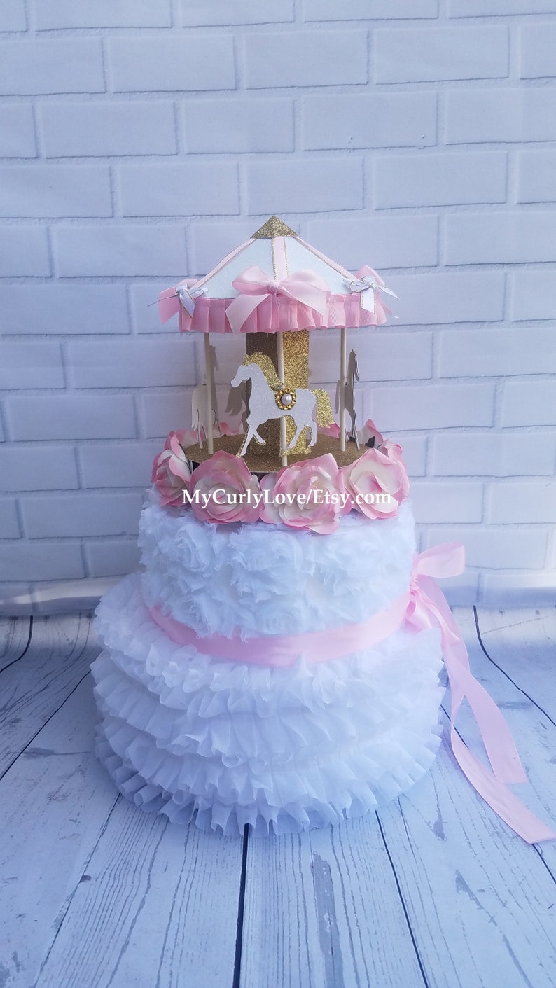 Floral Carousel Cake Topper Girl Baby Shower Cake Etsy
