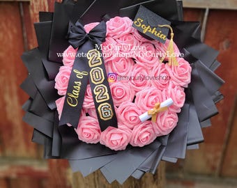 Class of 2026 Graduation Bouquet Gift, Glitter Roses