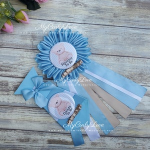 Boy Baby Shower Mommy To Be Bear Baby Shower Corsage Boy Daddy To Be Tie Teddy Bear Baby Shower Ribbons Boy Mom Pin Boy Dad Pin Bearly Show
