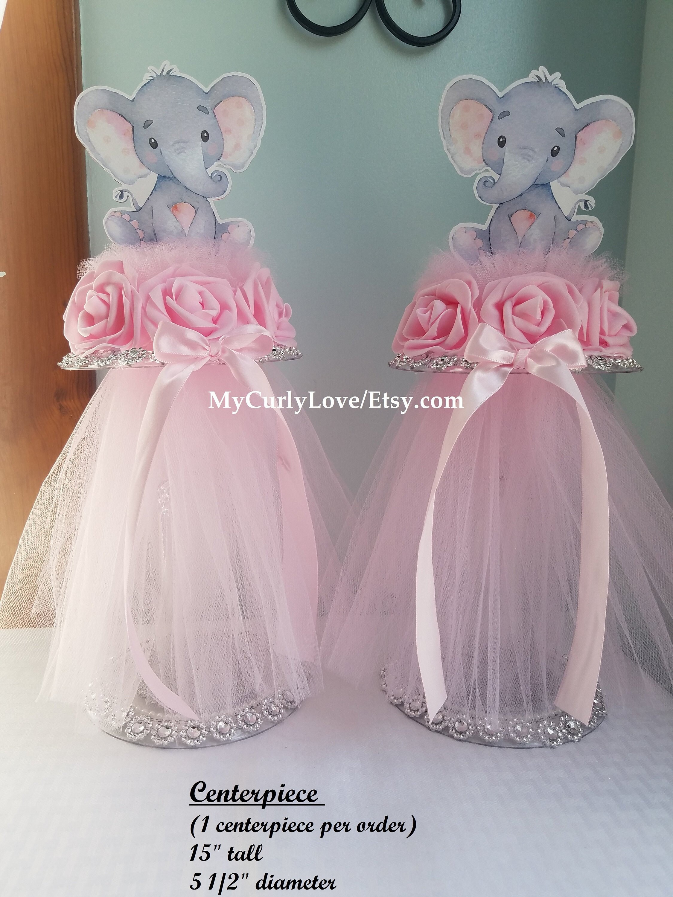 Baby Elephant Centerpiece Girl Shower Bottle Favors Cake Topper