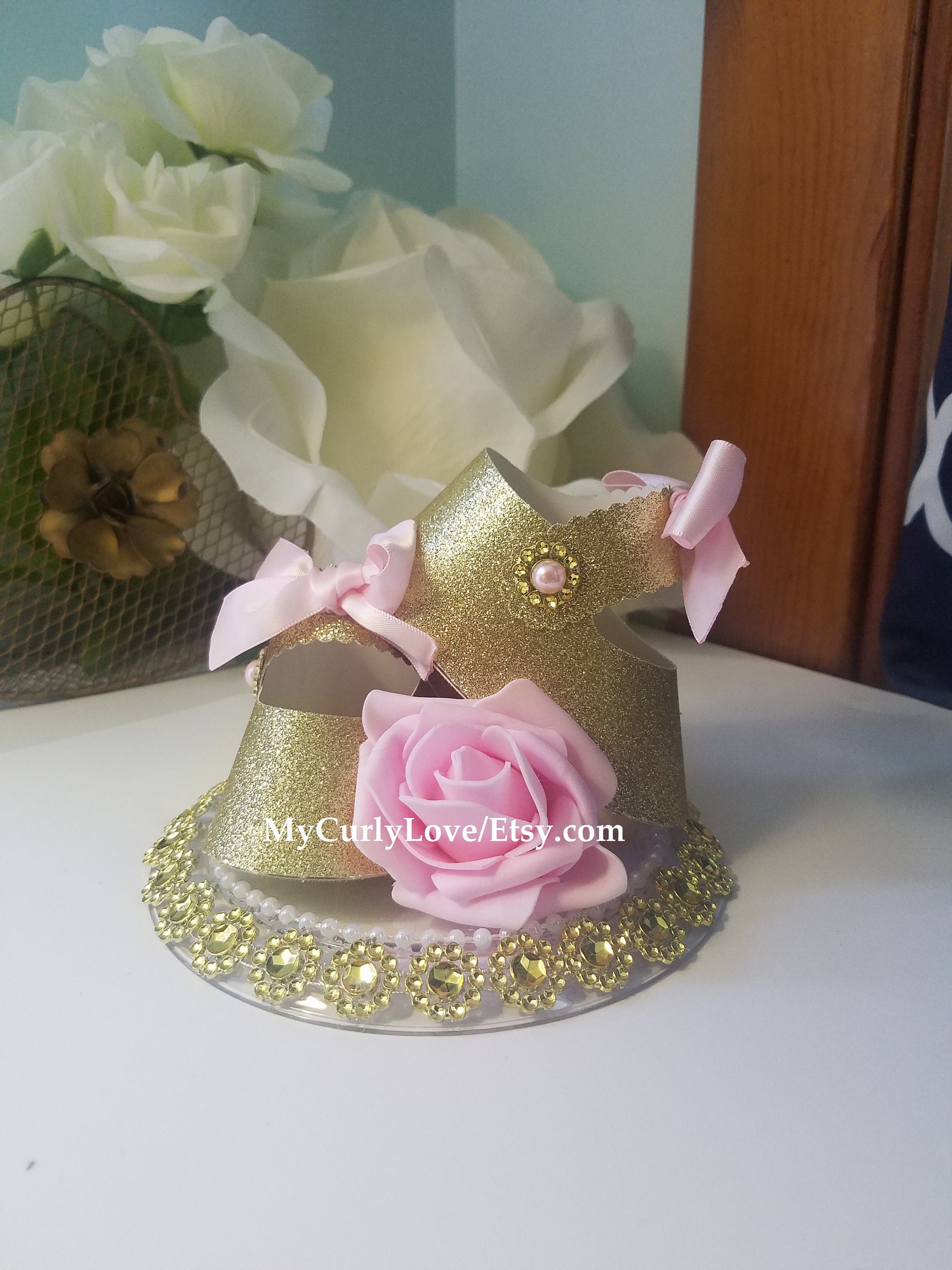 Baby Girl Shoes Cake Topper/gold Baby Shower Cake Topper/baby Etsy