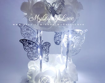 Butterflies Bridal Centerpiece, White Silver Centerpiece, Gold Centerpiece, Butterfly Wedding, Butterfly White Decoration, White Quinceanera