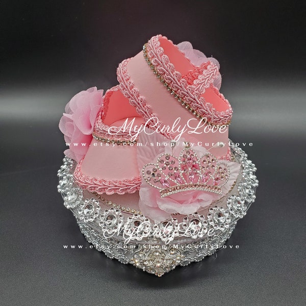 Pink Silver Girl Baby Shower Cake Topper Girl Baby Shower Cake Decor Baby Shoes Cake Top Girl Baby Shower Girl Baby Decoration Cake Topper