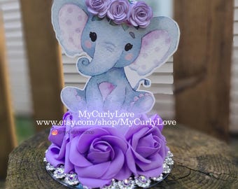 Lavender Elephant Baby Shower Cake Topper: Purple Floral