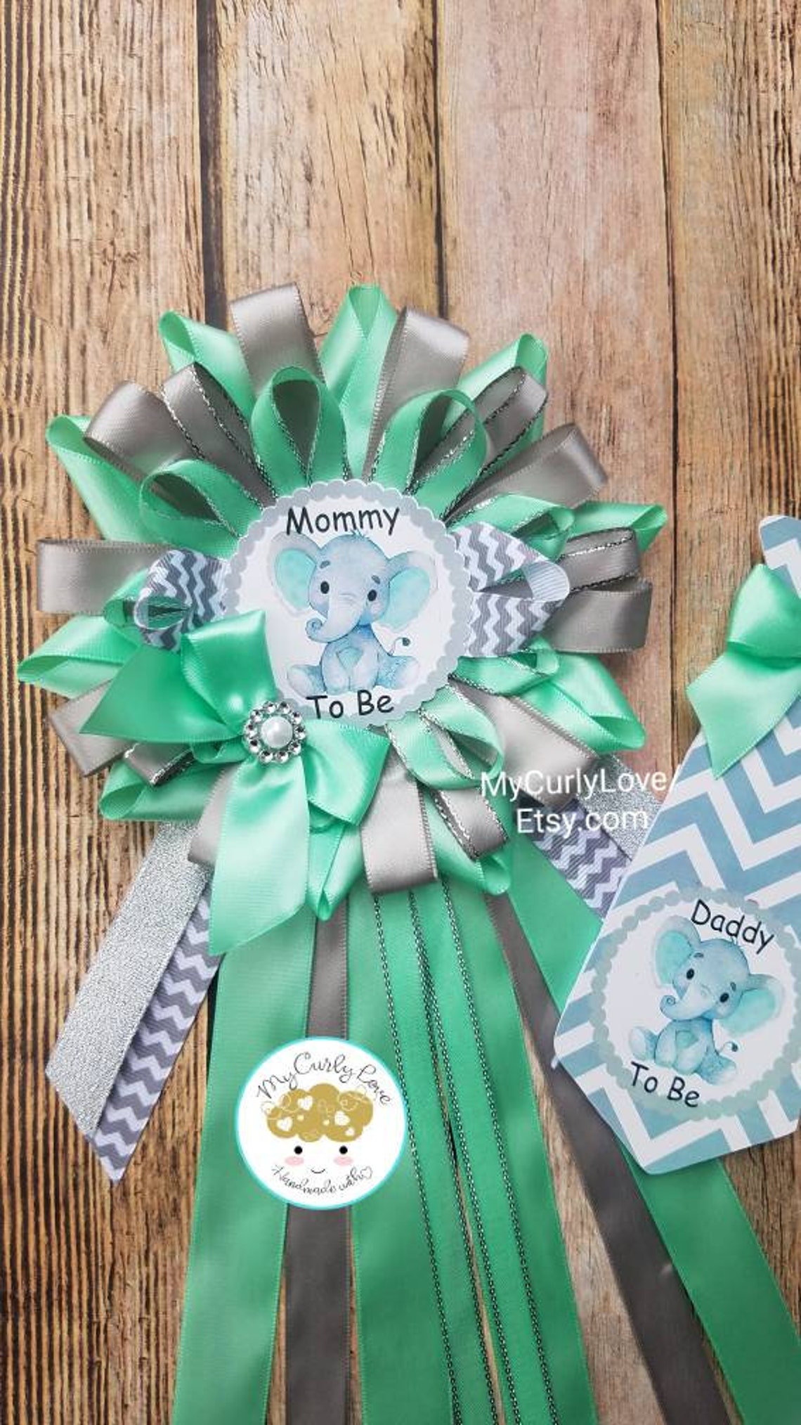 Mint Elephant Baby Shower Mommy to Be Pin/Mint Elephant Mommy Etsy