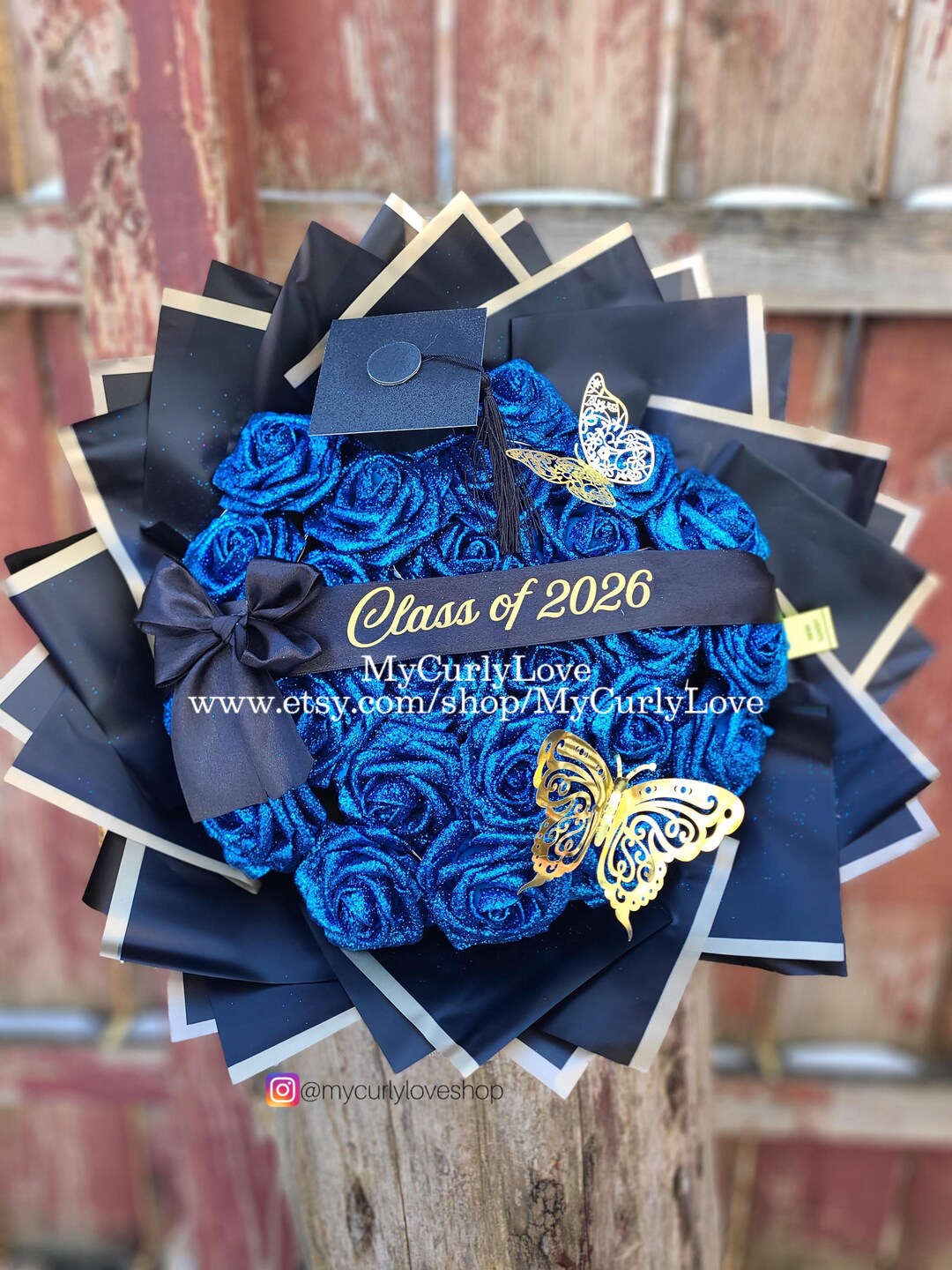 Graduation Sparkly Roses Glitter Roses Graduation Bouquet: Personalized Class of 2026 Gift - Etsy