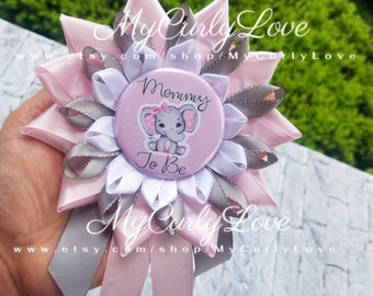 Girl Mommy To Be Corsage/Pink Mommy To Be Pin/Girl Mommy To Be/Elephant Mommy To Be Corsage/Elephant Ribbons/Grandma To Be/Elephant Mommy