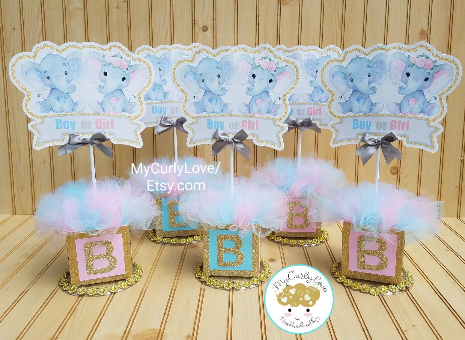 Twins Baby Shower Elephant Twins Centerpiece Twins Centerpiece Gender Reveal Baby Shower Centerpiece Prince or Princess