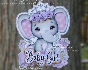 Elephant Cake Topper: Pink Purple Baby Shower Decor