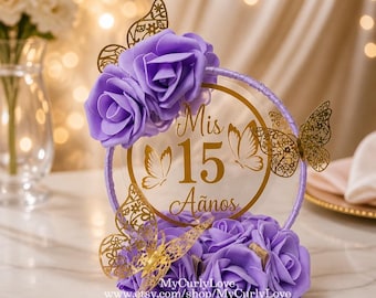 Personalized Purple Quinceanera Centerpiece, Sweet 16 Decoration