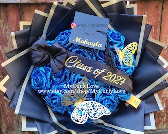 Glitter Roses Graduation Bouquet: Personalized Class of 2027 Gift