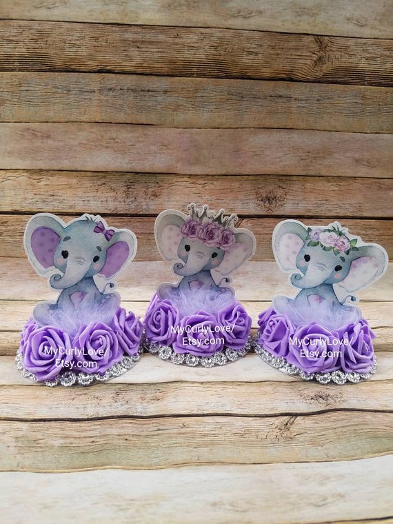 purple elephant baby shower cake