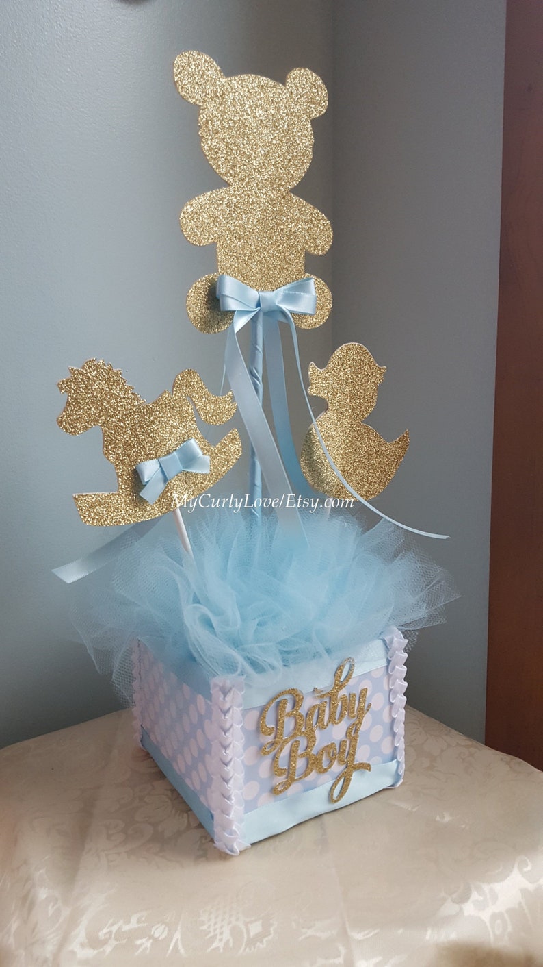 Boy Baby Shower Centerpiece Gold And Baby Blue Baby Shower Etsy Boy Baby Shower Centerpiece Gold And Baby Blue Baby Shower Etsy