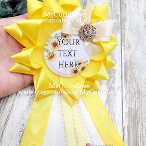 Sunflower Baby Shower Corsage: Yellow Ribbon Pin