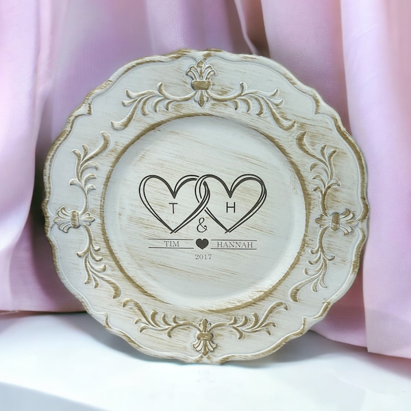 Personalized Vintage/Antique Style Charger Plate - Decorative Plate, wedding anniversary, wedding table decor, server sets, gift for couple