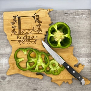 Personalized Louisiana State Shaped Cutting Board - Gift for mom, housewarming gift, mother's day, southern, monogram, gifts for couples